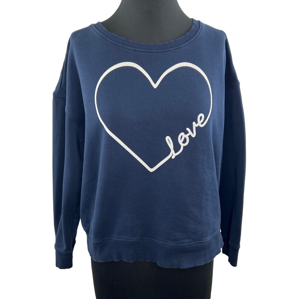 PACT Navy Blue LOVE Long Sleeve Round Neck Organic Cotton Pullover Sweatshirt M
